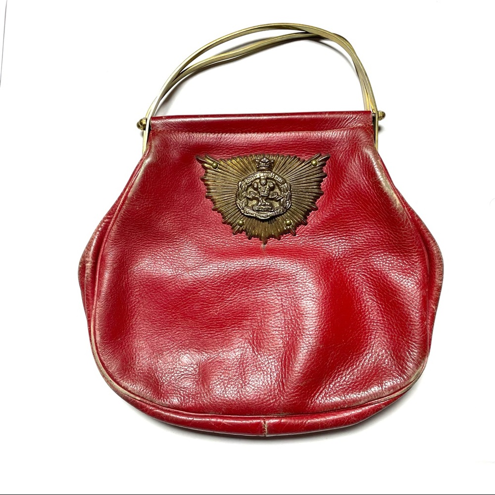 1940's Red leather bag with gold emblem